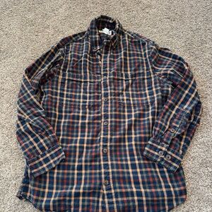 Duluth Trading Post Men's Plaid Button-Up Shirt 100% Cotton Warm Colors